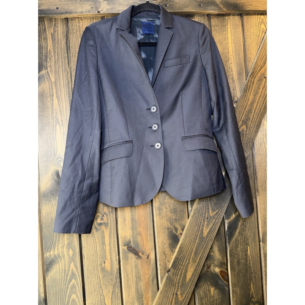 J Crew Super 120s Black Wool 3 Button Blazer Jacket Preppy Classic Academia Sz 8